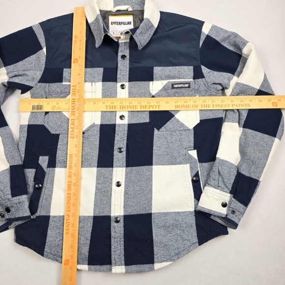 CAT Caterpillar Block Insulated Shirt Jacket Dark Marine Blue Workwear Mens L - Picture 11 of 11